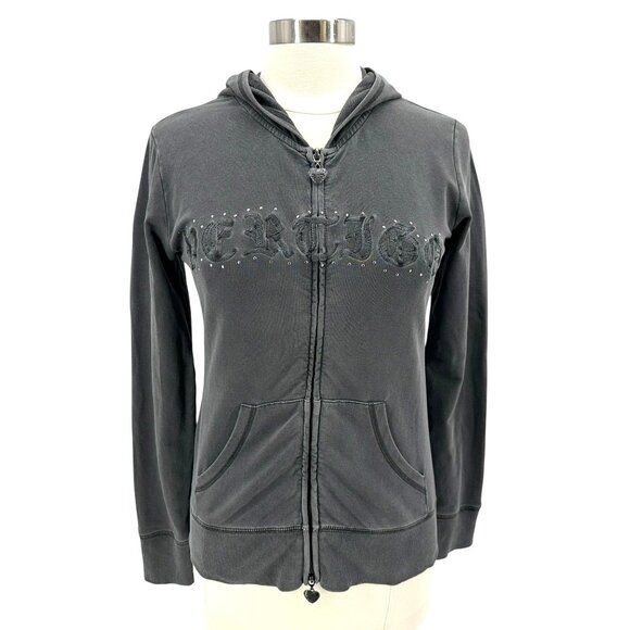 Vintage Vertigo Paris Womens Medium Hoodie Embroidered Studded Zipper Y2K - Picture 1 of 8